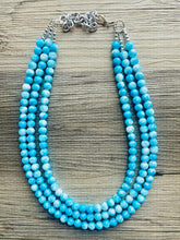 Load image into Gallery viewer, Perfect Summer Necklace, beaded Jewelry, chunky aqua blue and white teal 3 layer statement OOAK bib necklace, glass necklace set