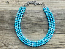 Load image into Gallery viewer, Perfect Summer Necklace, beaded Jewelry, chunky aqua blue and white teal 3 layer statement OOAK bib necklace, glass necklace set