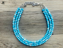 Load image into Gallery viewer, Perfect Summer Necklace, beaded Jewelry, chunky aqua blue and white teal 3 layer statement OOAK bib necklace, glass necklace set
