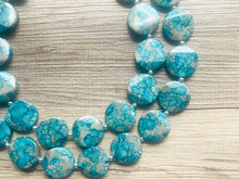 Load image into Gallery viewer, Blusey Beach Statement Necklace, Jewel tone Beaded Necklace, Chunky bib necklace, gray necklace, blue jewelry bridesmaid necklace