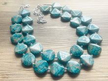 Load image into Gallery viewer, Blusey Beach Statement Necklace, Jewel tone Beaded Necklace, Chunky bib necklace, gray necklace, blue jewelry bridesmaid necklace