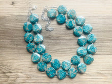 Load image into Gallery viewer, Blusey Beach Statement Necklace, Jewel tone Beaded Necklace, Chunky bib necklace, gray necklace, blue jewelry bridesmaid necklace