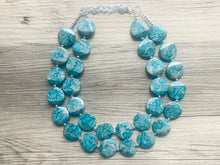Load image into Gallery viewer, Blusey Beach Statement Necklace, Jewel tone Beaded Necklace, Chunky bib necklace, gray necklace, blue jewelry bridesmaid necklace