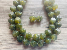 Load image into Gallery viewer, Army Green Chunky Statement Necklace, Big beaded jewelry, Double Strand Statement Necklace, Bib necklace, green bridesmaid wedding camo