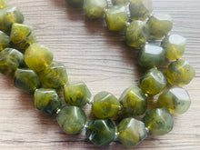 Load image into Gallery viewer, Army Green Chunky Statement Necklace, Big beaded jewelry, Double Strand Statement Necklace, Bib necklace, green bridesmaid wedding camo