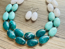 Load image into Gallery viewer, Seafoam & Emerald Green Chunky Statement Necklace, Big beaded jewelry, Double Strand Statement Necklace, Bib necklace bridesmaid wedding