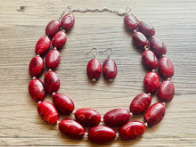 Load image into Gallery viewer, Deep Red Chunky Statement Necklace, Big beaded jewelry, double strand Statement Necklace, chunky red bib jewelry earrings
