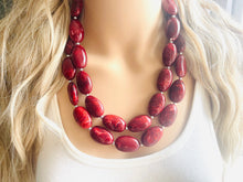 Load image into Gallery viewer, Deep Red Chunky Statement Necklace, Big beaded jewelry, double strand Statement Necklace, chunky red bib jewelry earrings