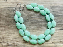 Load image into Gallery viewer, Winter Mint Statement Necklace, Chunky Beaded Necklace, Mint Green Jewelry, Spring Jewelry, green Necklace, green beaded necklace, double