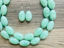 Load image into Gallery viewer, Winter Mint Statement Necklace, Chunky Beaded Necklace, Mint Green Jewelry, Spring Jewelry, green Necklace, green beaded necklace, double