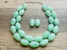Load image into Gallery viewer, Winter Mint Statement Necklace, Chunky Beaded Necklace, Mint Green Jewelry, Spring Jewelry, green Necklace, green beaded necklace, double