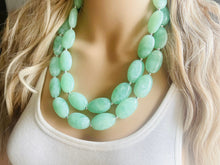 Load image into Gallery viewer, Winter Mint Statement Necklace, Chunky Beaded Necklace, Mint Green Jewelry, Spring Jewelry, green Necklace, green beaded necklace, double