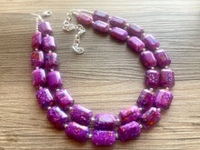 Load image into Gallery viewer, Paint splatter pink Necklace, 2 Strand Statement Jewelry, Purple Chunky bib bridesmaid everyday bubble jewelry earrings, yellow geometric