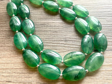 Load image into Gallery viewer, Jalapeño green Statement Necklace & Earrings, emerald green jewelry set, dark deep green bib chunky necklace forest resin beaded silver