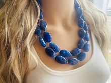 Load image into Gallery viewer, Royal Blue 2 strand Beaded Statement Necklace, Chunky Bib swirls Blue Multi-Strand Jewelry, blue drop earrings, neutral necklace turquoise