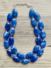 Load image into Gallery viewer, Royal Blue 2 strand Beaded Statement Necklace, Chunky Bib swirls Blue Multi-Strand Jewelry, blue drop earrings, neutral necklace turquoise