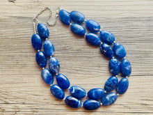 Load image into Gallery viewer, Royal Blue 2 strand Beaded Statement Necklace, Chunky Bib swirls Blue Multi-Strand Jewelry, blue drop earrings, neutral necklace turquoise