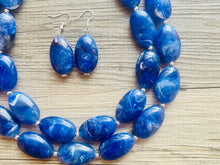 Load image into Gallery viewer, Royal Blue 2 strand Beaded Statement Necklace, Chunky Bib swirls Blue Multi-Strand Jewelry, blue drop earrings, neutral necklace turquoise