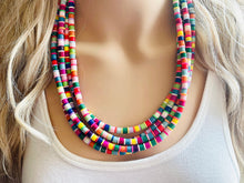 Load image into Gallery viewer, Ultimate Rainbow Statement Necklace, Colorful Beaded Necklace, Chunky bib necklace, Roy G Biv necklace, bright jewelry, bridesmaid pride