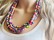 Load image into Gallery viewer, Ultimate Rainbow Statement Necklace, Colorful Beaded Necklace, Chunky bib necklace, Roy G Biv necklace, bright jewelry, bridesmaid pride