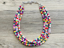 Load image into Gallery viewer, Ultimate Rainbow Statement Necklace, Colorful Beaded Necklace, Chunky bib necklace, Roy G Biv necklace, bright jewelry, bridesmaid pride