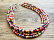 Load image into Gallery viewer, Ultimate Rainbow Statement Necklace, Colorful Beaded Necklace, Chunky bib necklace, Roy G Biv necklace, bright jewelry, bridesmaid pride