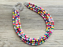 Load image into Gallery viewer, Ultimate Rainbow Statement Necklace, Colorful Beaded Necklace, Chunky bib necklace, Roy G Biv necklace, bright jewelry, bridesmaid pride