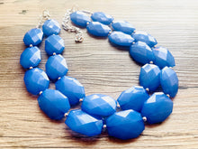 Load image into Gallery viewer, Denim Blue Necklace, Double strand bright dark jewelry, big beaded chunky statement necklace, blue bridesmaid jewelry bib layering bead