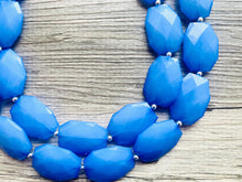 Load image into Gallery viewer, Denim Blue Necklace, Double strand bright dark jewelry, big beaded chunky statement necklace, blue bridesmaid jewelry bib layering bead