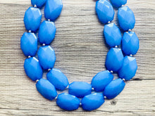 Load image into Gallery viewer, Denim Blue Necklace, Double strand bright dark jewelry, big beaded chunky statement necklace, blue bridesmaid jewelry bib layering bead