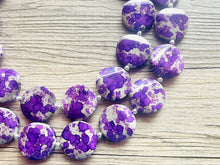Load image into Gallery viewer, Paint splatter Purple & Gray Necklace, 2 Strand Statement Jewelry, purple Chunky bib bridesmaid everyday bubble jewelry earrings