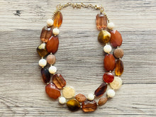 Load image into Gallery viewer, Brown Butter Gold chunky necklace, brown beaded jewelry, resin beaded Mocha necklace, brown beaded necklace, cinnamon necklace