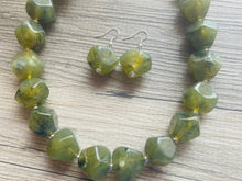 Load image into Gallery viewer, Army Green Chunky Statement Necklace, Big beaded jewelry, Double Strand Statement Necklace, Bib necklace, green bridesmaid wedding camo