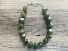Load image into Gallery viewer, Army Green Chunky Statement Necklace, Big beaded jewelry, Double Strand Statement Necklace, Bib necklace, green bridesmaid wedding camo