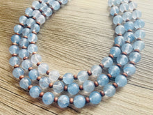 Load image into Gallery viewer, Beach Dock Necklace, multi strand jewelry, big beaded chunky statement necklace, blue clear resin chambray, periwinkle wood brown gold