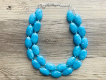 Load image into Gallery viewer, Caribbean Blue 2 strand Beaded Statement Necklace, Chunky Bib Multi-Strand Jewelry, blue drop earrings, neutral necklace turquoise aqua