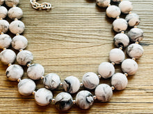 Load image into Gallery viewer, Black & White Swirl Statement Necklace, multi strand jewelry, big beaded chunky statement necklace, neutral geometric bead tie dye