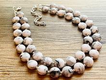Load image into Gallery viewer, Black & White Swirl Statement Necklace, multi strand jewelry, big beaded chunky statement necklace, neutral geometric bead tie dye