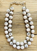 Load image into Gallery viewer, Black & White Swirl Statement Necklace, multi strand jewelry, big beaded chunky statement necklace, neutral geometric bead tie dye