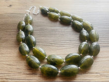 Load image into Gallery viewer, Army Green Chunky Statement Necklace, Big beaded jewelry, Double Strand Statement Necklace, Bib necklace, green bridesmaid wedding camo
