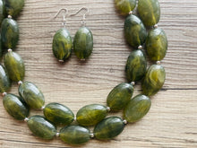 Load image into Gallery viewer, Army Green Chunky Statement Necklace, Big beaded jewelry, Double Strand Statement Necklace, Bib necklace, green bridesmaid wedding camo