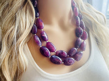Load image into Gallery viewer, Swirled purple Chunky Statement Necklace and earrings Set, Beaded purple Jewelry, purple bib necklace, purple earrings, lilac jewelry