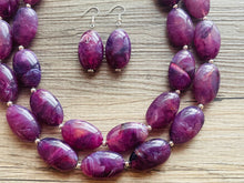 Load image into Gallery viewer, Swirled purple Chunky Statement Necklace and earrings Set, Beaded purple Jewelry, purple bib necklace, purple earrings, lilac jewelry