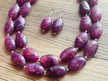 Load image into Gallery viewer, Swirled purple Chunky Statement Necklace and earrings Set, Beaded purple Jewelry, purple bib necklace, purple earrings, lilac jewelry