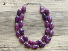 Load image into Gallery viewer, Swirled purple Chunky Statement Necklace and earrings Set, Beaded purple Jewelry, purple bib necklace, purple earrings, lilac jewelry