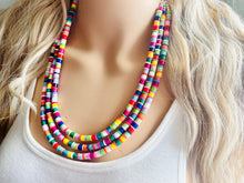 Load image into Gallery viewer, Ultimate Rainbow Statement Necklace, Colorful Beaded Necklace, Chunky bib necklace, Roy G Biv necklace, bright jewelry, bridesmaid pride