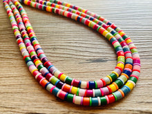 Load image into Gallery viewer, Ultimate Rainbow Statement Necklace, Colorful Beaded Necklace, Chunky bib necklace, Roy G Biv necklace, bright jewelry, bridesmaid pride