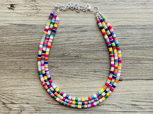 Load image into Gallery viewer, Ultimate Rainbow Statement Necklace, Colorful Beaded Necklace, Chunky bib necklace, Roy G Biv necklace, bright jewelry, bridesmaid pride