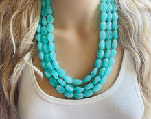 Load image into Gallery viewer, SpearMint 3 strand Statement Necklace, Chunky Beaded Necklace, Mint Green Jewelry, Spring Jewelry, green thick Necklace, green beaded