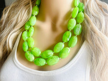 Load image into Gallery viewer, Big Bead Lime Necklace, Double Strand Statement Jewelry, light green Chunky bib bridesmaid everyday bubble jewelry evergreen